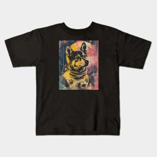 Vintage and vivid pomsky dog astronaut portrait Kids T-Shirt